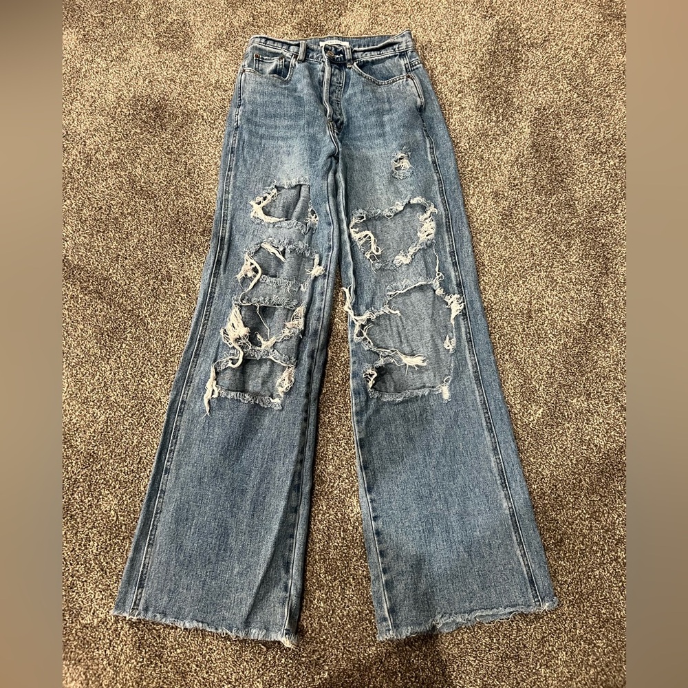 PacSun Ripped Blue Wide Leg Jeans